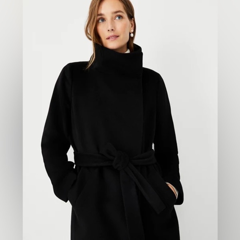 Ann Taylor Wool Blend Belted Funnel Neck Coat 578583